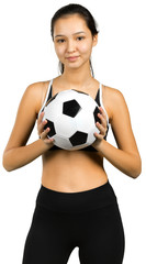 Beautiful smiling teenage girl with soccer ball