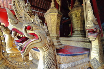 Fototapeta premium Seven headed Naga-Royal Funeral Carriage-HongKepMieng. Wat Xieng Thong-Luang Prabang-Laos. 4096