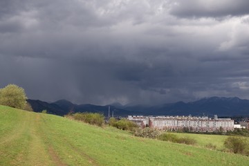 Dramatic clouds, rain in distance. Slovakia