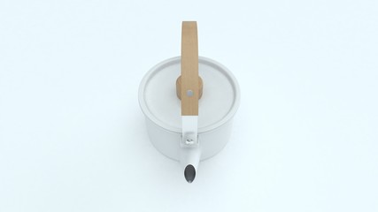 White reflective kettle on white background.