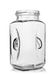 Glass empty jar for coffee with shadow on white background