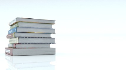 Books stack on white background.