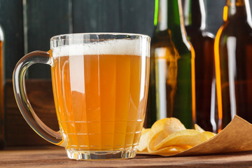 Glass of beer and beer bottle