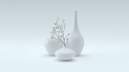 White decorative vases on white background.