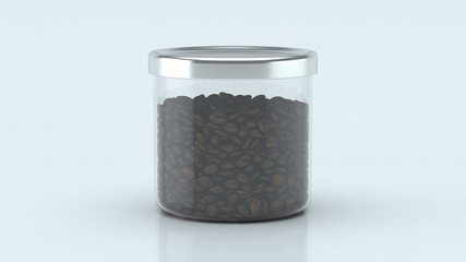 Glass jar with coffee inside on white background.