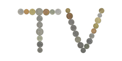 TV  – Coins on white background