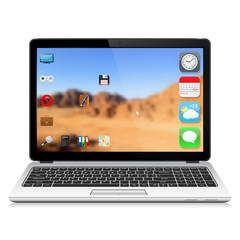 Modern laptop with user interface, isolated on white background