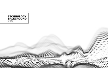 Fototapeta premium Technology vector background. Data flow. Particles grid. Cyberspace landscape