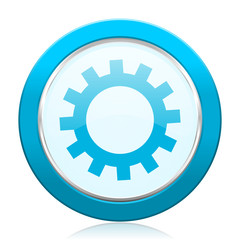 Gear blue vector web icon.