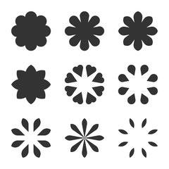 Set of black flower design symbols. Flowers silhouette