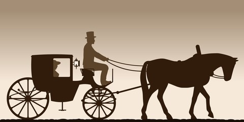 Silhouette of a carriage. Silhouette of a carriage with the coachman. Four-wheel carriage. Vector illustration.
 - obrazy, fototapety, plakaty