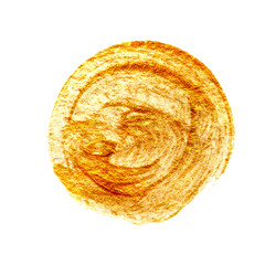 Abstract round brush strokes with gold paint on white paper