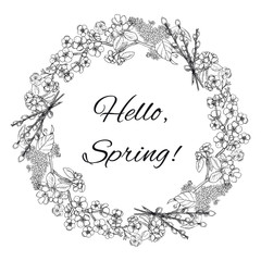 Hand Drawn Spring Floral Wreath Template
