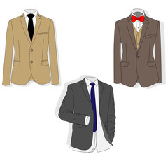 Men's jacket. Ceremonial men's suit, tuxedo. Vector.