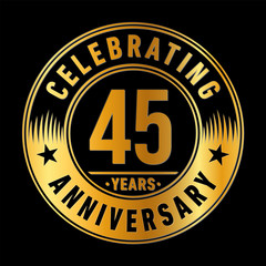 45 years anniversary logo template. Vector and illustration. 