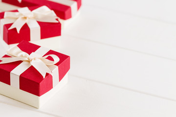 Red gift boxes on white background