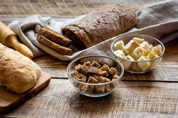 bakery concept with homemade bread on rustic background