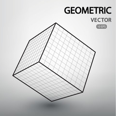 Cube mesh vector structure. Geometric figures built by a grid. Technological abstract background. Futuistic technological style. Digital construction. Abstract vector mesh background 10 eps.
