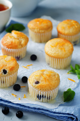 Blueberry muffins with lemon glaze