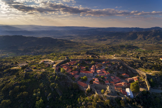 Aerial view of the historic village of Sortelha in Portugal; Concept for travel in Portugal