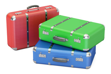 Set of colorful travel suitcases, 3D rendering