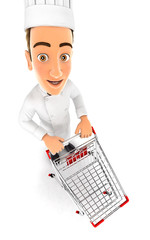 3d head chef empty supermarket trolley