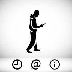 man goes with the phone in hand icon vector flat design