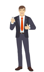 Businessman with mobile phone showing the thumb up