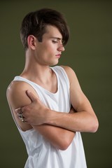 Androgynous man in waist posing 