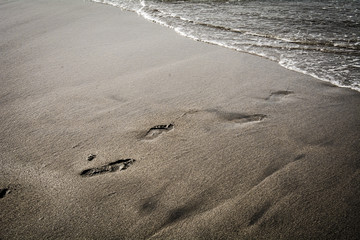 Footprints on sandy beach