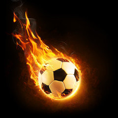 Burning Soccer Ball In Motion - 3D rendering

