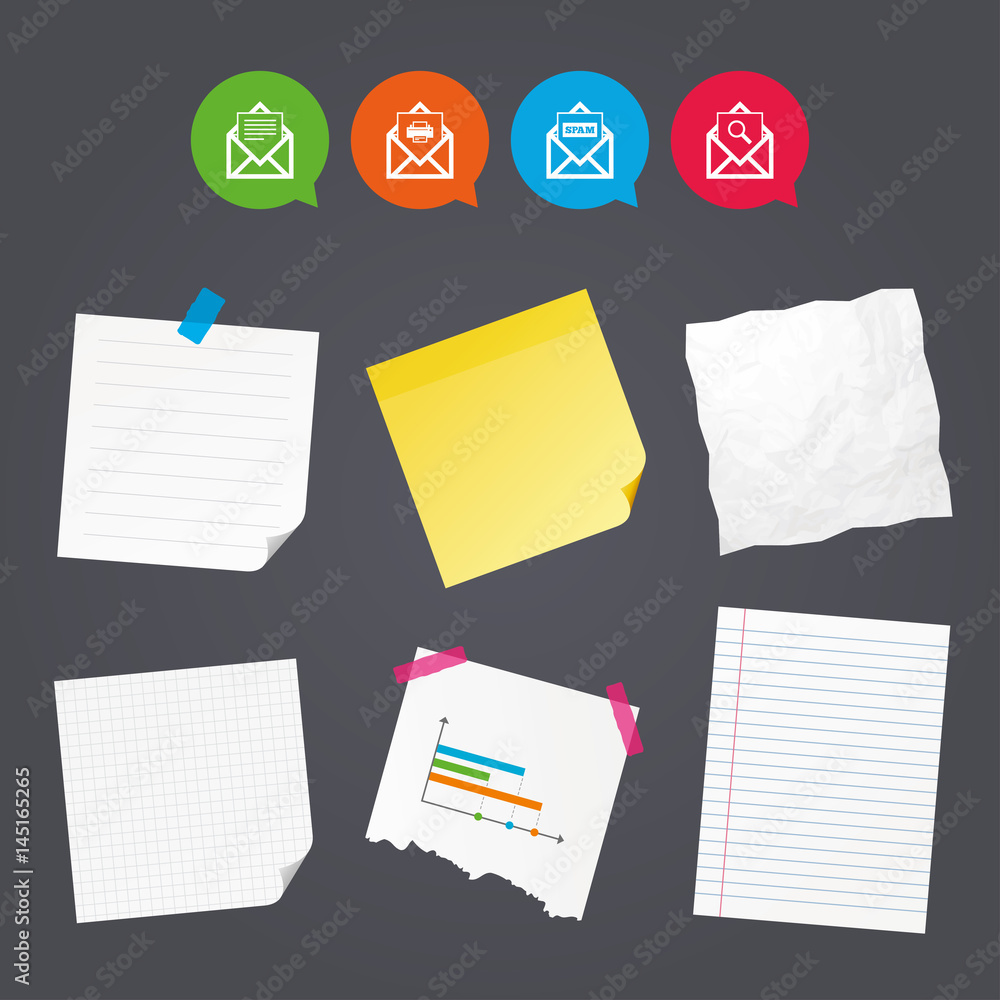 Poster mail envelope icons. message document symbols.