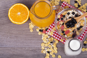 Healthy and tasty food on a wooden background