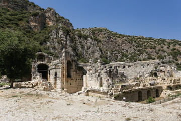 Fototapeta na wymiar View of external walls of ancient amphitheater in Lycian Myra in