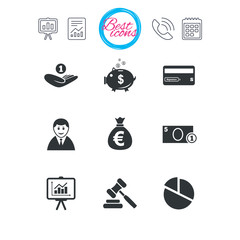 Money, cash and finance icons. Piggy bank sign.