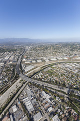 Aerial view of the Glendale Freeway and Los Angeles River in Southern California.  