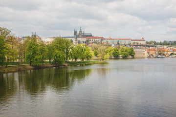 Czech Republic, Prague. View of castle with river Vltava