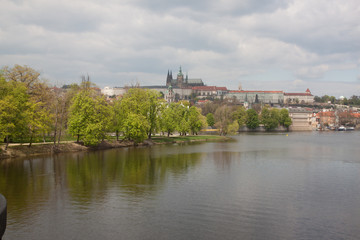 Fototapeta premium Czech Republic, Prague. View of castle with river Vltava