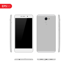 Smartphone, mobile phone on isolated background, Photo realistic vector illustrations modern phone with grey color. Front, back and form the side view mockup template.