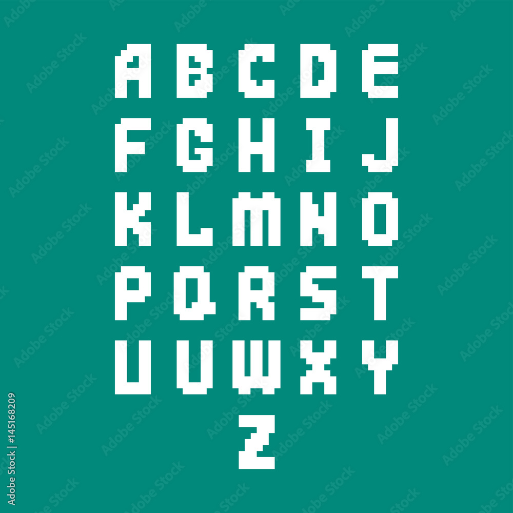 Fototapete pixel retro font video computer game design 8 bit letters electronic futuristic style vector abc typ