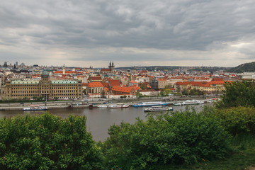 Fototapeta na wymiar Panorama of Prague`s bridges from Letensky gardens