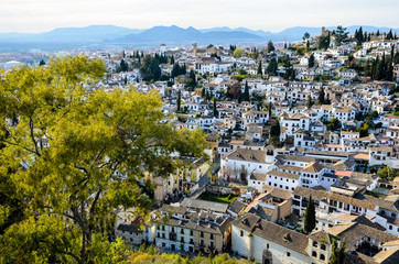 Albaicín neighborhood in Granada. Typical Spanish village with white houses. 