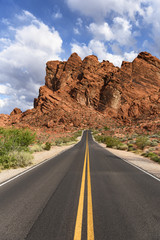 Desert Road with Yellow Lines in Nevada
