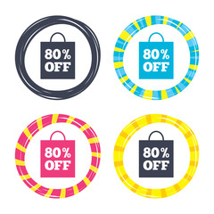 80 percent sale bag tag sign icon.