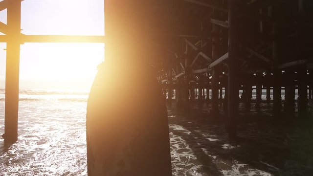 High quality video of walking under pier in real 1080p slow motion 120fps