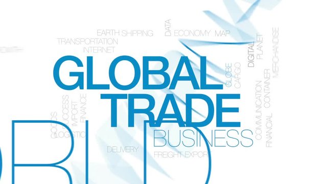Global trade animated word cloud, text design animation. Kinetic typography.