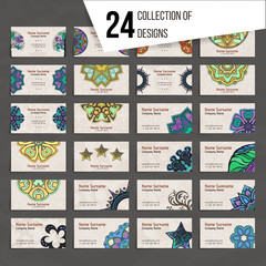 Naklejka premium Set of vector design templates. Business card with floral circle ornament. Mandala style.