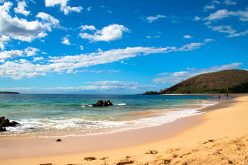 Ocean beach with blue sky