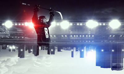 Fototapeta na wymiar Hockey players on ice . Mixed media