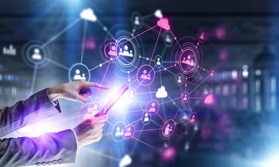 Wireless connection and new technology concept. Mixed media . Mixed media